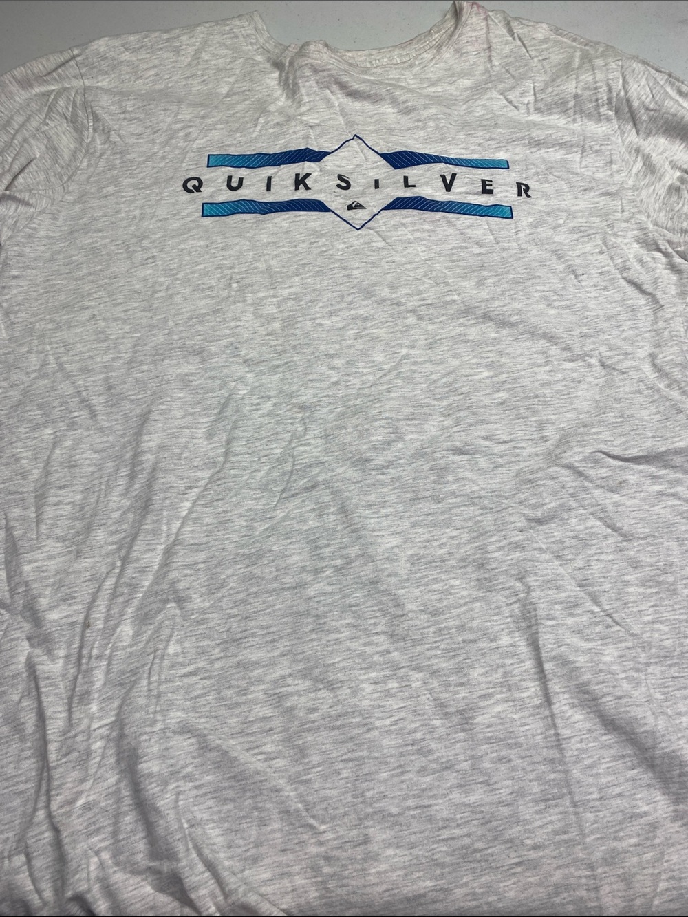Quiksilver Light Gray Short Sleeve Tee with Blue Graphic
